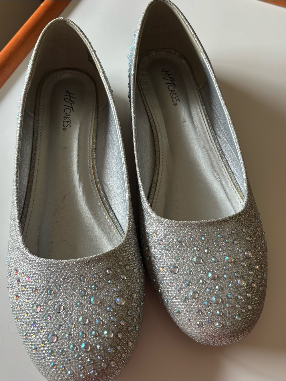 Hot Cakes Silver Sparkle Crystal Flats